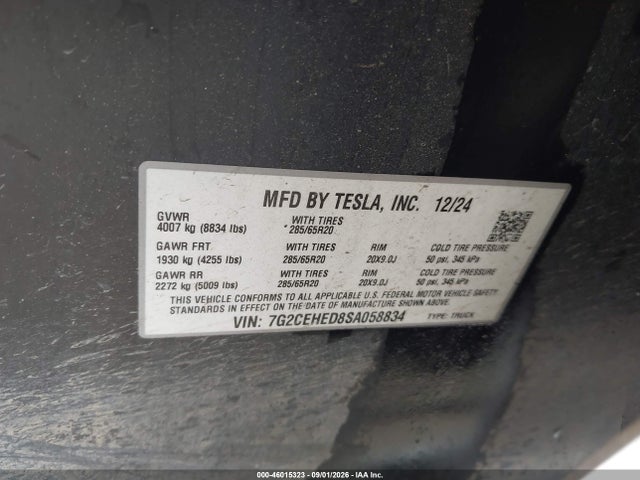 Продажа на аукционе авто 2025 Tesla Cybertruck All-wheel Drive, vin: 7G2CEHED8SA058834, номер лота: 46015323
