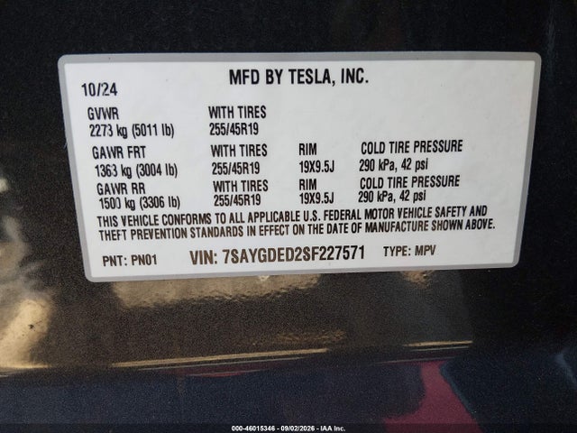 Продаж на аукціоні авто 2025 Tesla Model Y Long Range Dual Motor Rear-wheel Drive, vin: 7SAYGDED2SF227571, номер лоту: 46015346