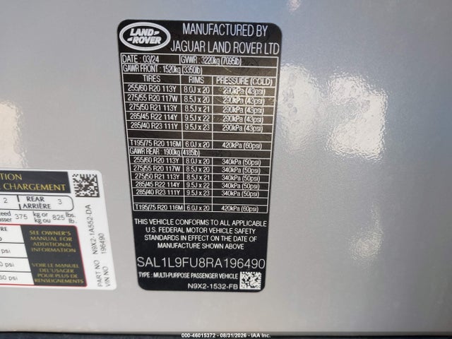 Продажа на аукционе авто 2024 Land Rover Range Rover Sport Dynamic Se, vin: SAL1L9FU8RA196490, номер лота: 46015372