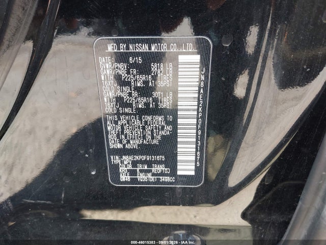 Продаж на аукціоні авто 2015 Nissan Quest Sv, vin: JN8AE2KP0F9131675, номер лоту: 46015383