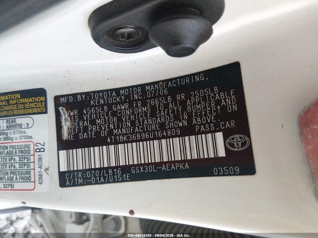 46015385 :رقم المزاد ، 4T1BK36B96U164809 vin ، 2006 Toyota Avalon Limited مزاد بيع