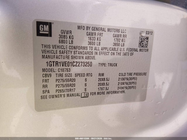 Aukcja sprzedaży 2012 Gmc Sierra 1500 Sle, vin: 1GTR1VE01CZ273250, numer aukcji: 46015386