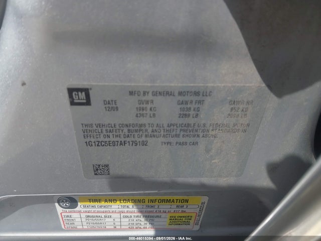Продажа на аукционе авто 2010 Chevrolet Malibu Lt, vin: 1G1ZC5E07AF179102, номер лота: 46015394