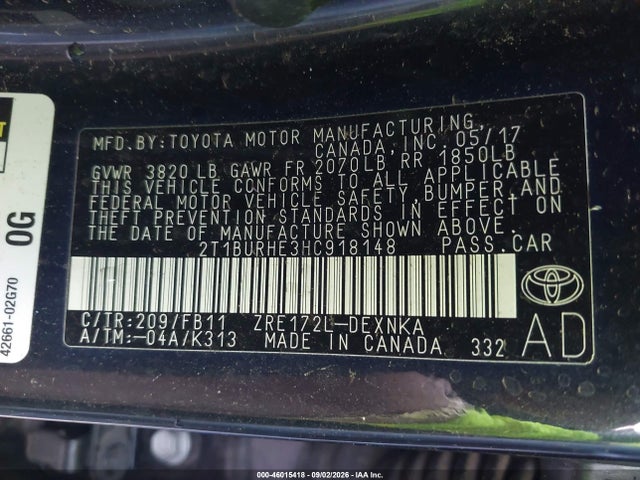 Toyota COROLLA LE 2017 2T1BURHE3HC918148 Image 9