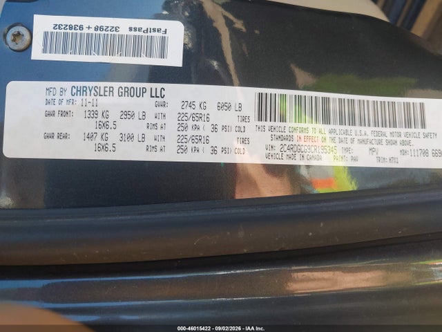 Aukcja sprzedaży 2012 Dodge Grand Caravan Sxt, vin: 2C4RDGCG9CR195345, numer aukcji: 46015422