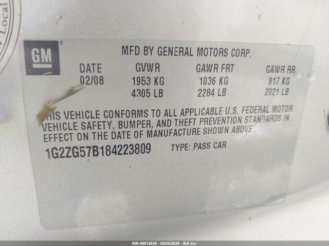 Продажа на аукционе авто 2008 Pontiac G6, vin: 1G2ZG57B184223809, номер лота: 46015428