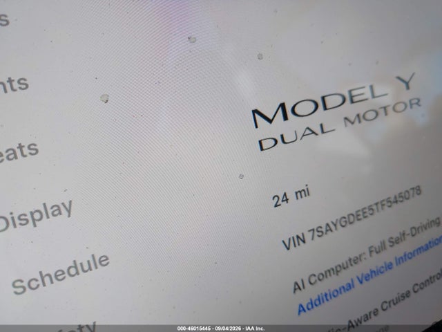 Aukcja sprzedaży 2026 Tesla Model Y All-wheel Drive/long Range Launch Series/premium All-wheel Drive, vin: 7SAYGDEE5TF545078, numer aukcji: 46015445