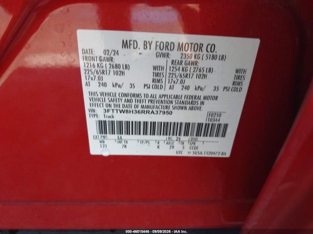 Продаж на аукціоні авто 2024 Ford Maverick Xlt, vin: 3FTTW8H36RRA37950, номер лоту: 46015446