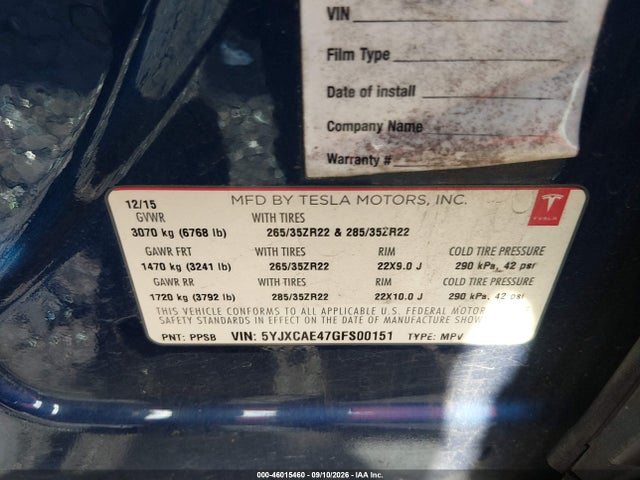 5YJXCAE47GFS00151 Tesla Model X 60d/p100d/p90d