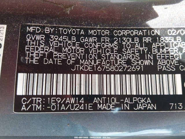 Aukcja sprzedaży 2008 Scion Tc, vin: JTKDE167580272691, numer aukcji: 46015468
