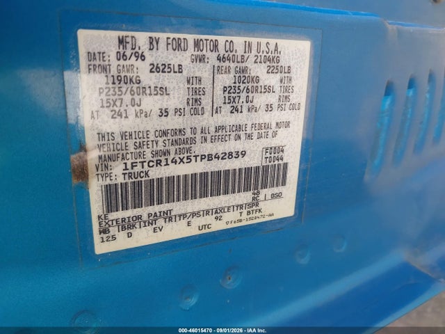 Продажа на аукционе авто 1996 Ford Ranger Super Cab, vin: 1FTCR14X5TPB42839, номер лота: 46015470
