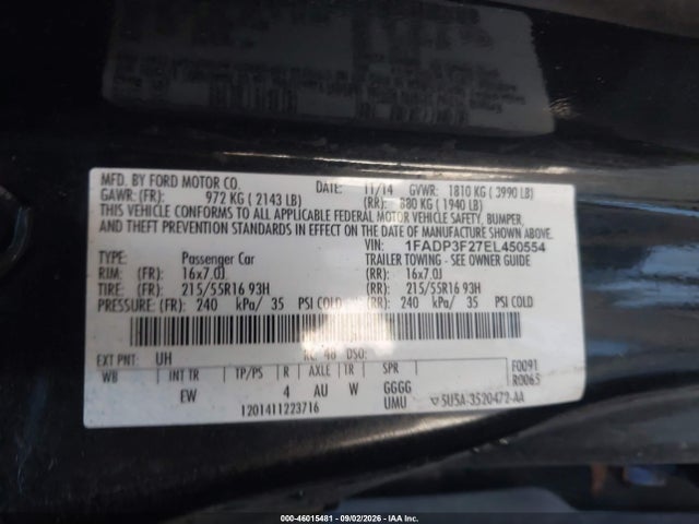 Ford FOCUS SE 2014 1FADP3F27EL450554 Image 9