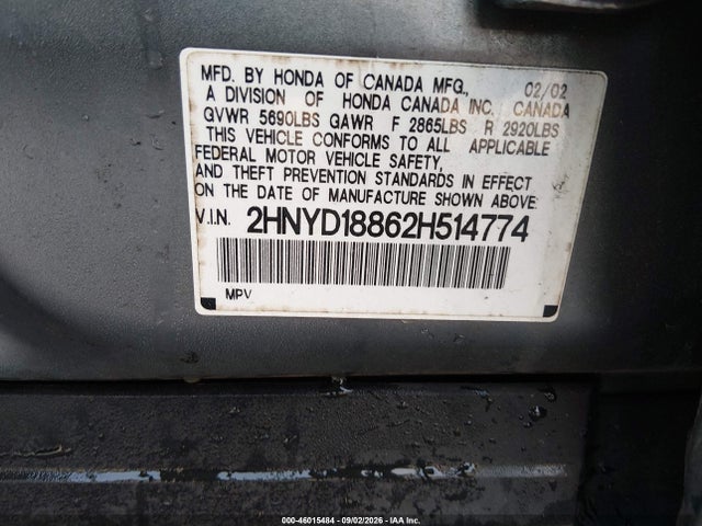 Aukcja sprzedaży 2002 Acura Mdx, vin: 2HNYD18862H514774, numer aukcji: 46015484