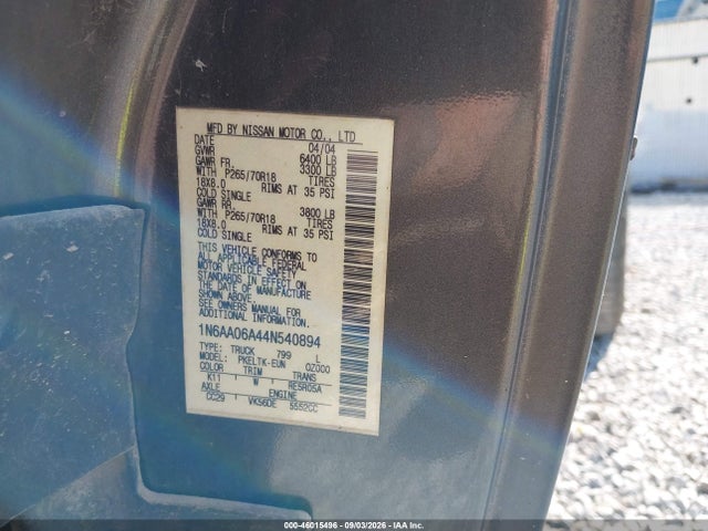 Продаж на аукціоні авто 2004 Nissan Titan Se, vin: 1N6AA06A44N540894, номер лоту: 46015496