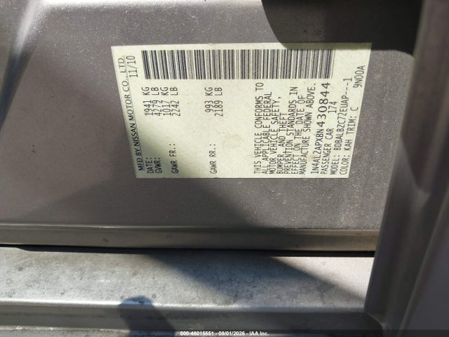 Продажа на аукционе авто 2011 Nissan Altima 2.5 S, vin: 1N4AL2APXBN430844, номер лота: 46015551