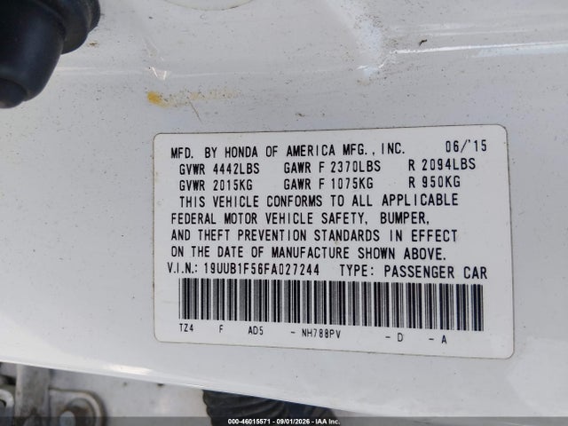 46015571 :رقم المزاد ، 19UUB1F56FA027244 vin ، 2015 Acura Tlx Tech مزاد بيع