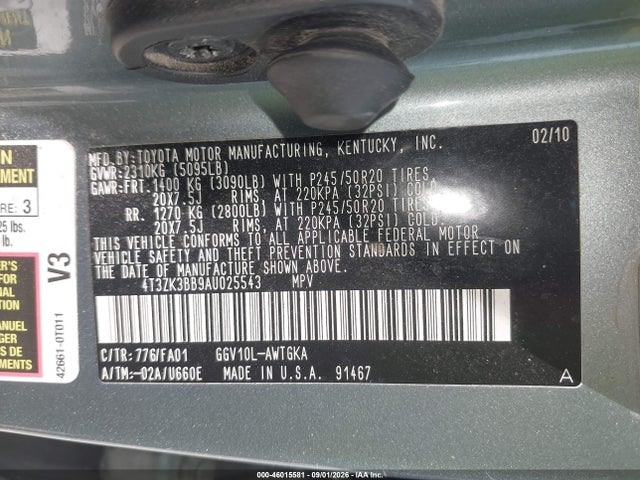 Продаж на аукціоні авто 2010 Toyota Venza Base V6, vin: 4T3ZK3BB9AU025543, номер лоту: 46015581