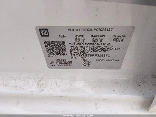 1GC1YLE78RF315871 Chevrolet Silverado 2500hd 4wd Long Bed Work Truck