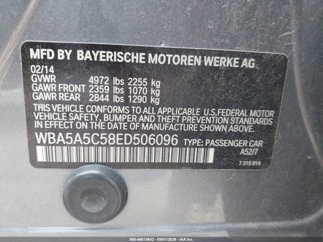 Aukcja sprzedaży 2014 Bmw 528i, vin: WBA5A5C58ED506096, numer aukcji: 46015642