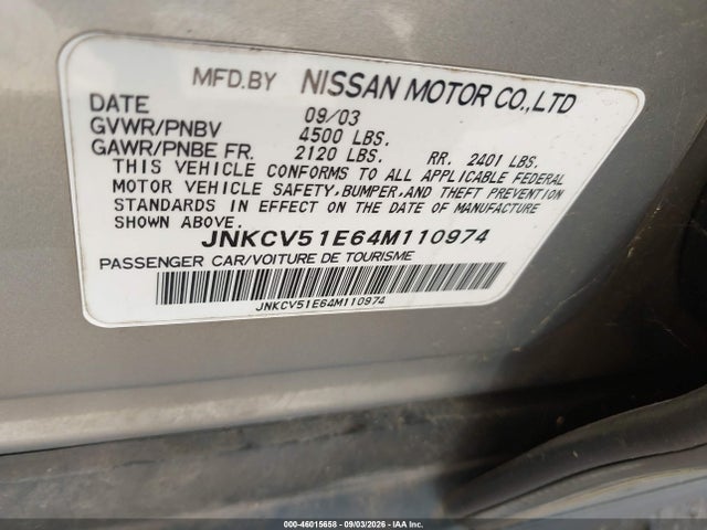 Продаж на аукціоні авто 2004 Infiniti G35, vin: JNKCV51E64M110974, номер лоту: 46015658