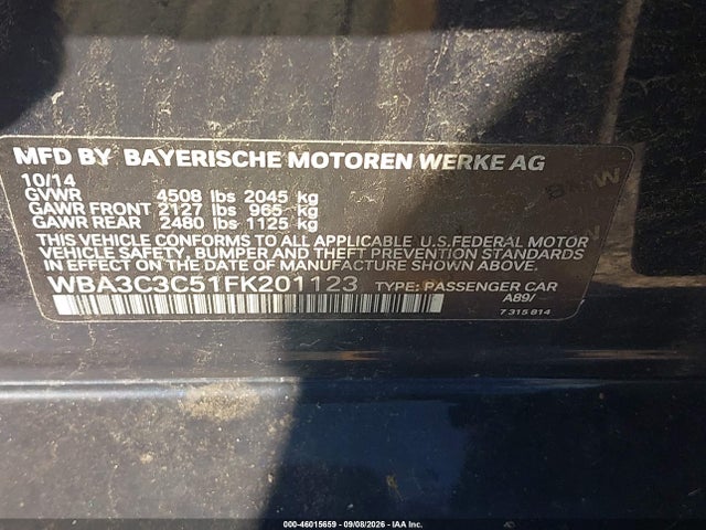 Aukcja sprzedaży 2015 Bmw 320i Xdrive, vin: WBA3C3C51FK201123, numer aukcji: 46015659