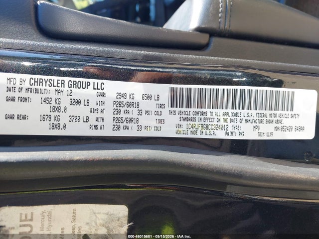 Продаж на аукціоні авто 2012 Jeep Grand Cherokee Limited, vin: 1C4RJFBG8CC324012, номер лоту: 46015681