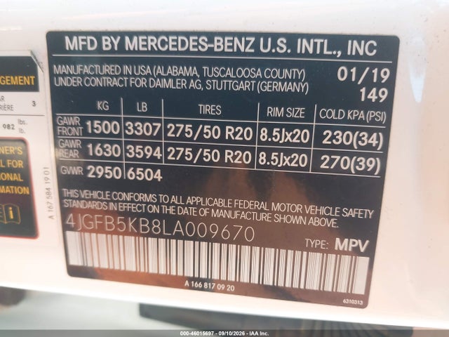 4JGFB5KB8LA009670 Mercedes-Benz Gle 450 4matic