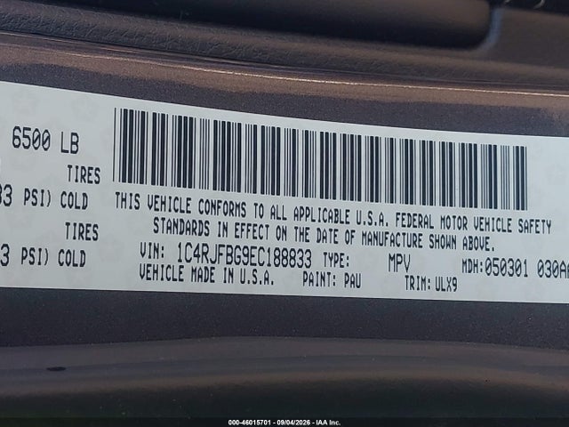 2014 Jeep Grand Cherokee Limited მანქანა იყიდება აუქციონზე, vin: 1C4RJFBG9EC188833, აუქციონის ნომერი: 46015701