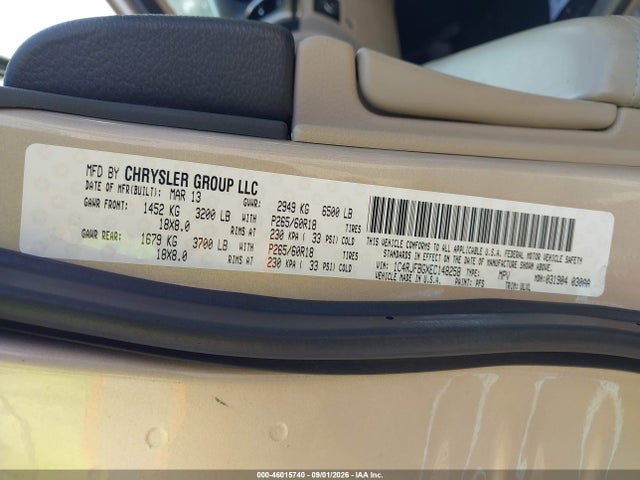 46015740 :رقم المزاد ، 1C4RJFBGXEC148258 vin ، 2014 Jeep Grand Cherokee Limited مزاد بيع