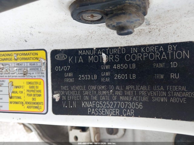 Aukcja sprzedaży 2007 Kia Rondo Lx, vin: KNAFG525277073056, numer aukcji: 46015768