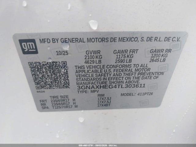 2026 Chevrolet Equinox Fwd Lt მანქანა იყიდება აუქციონზე, vin: 3GNAXHEG4TL303611, აუქციონის ნომერი: 46015791