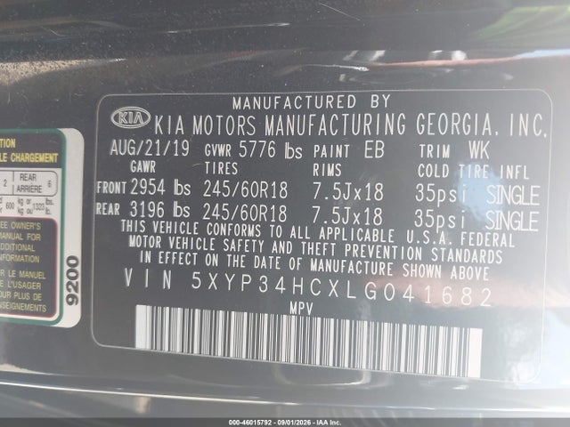 Продажа на аукционе авто 2020 Kia Telluride Ex, vin: 5XYP34HCXLG041682, номер лота: 46015792