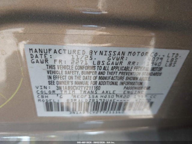 Продажа на аукционе авто 2026 Nissan Sentra Sv, vin: 3N1AB9CV2TY211160, номер лота: 46015826