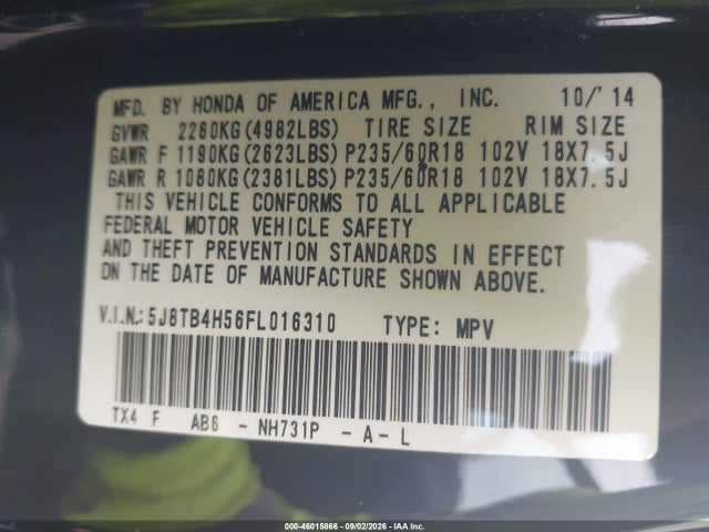 Acura RDX 2015 5J8TB4H56FL016310 Image 9