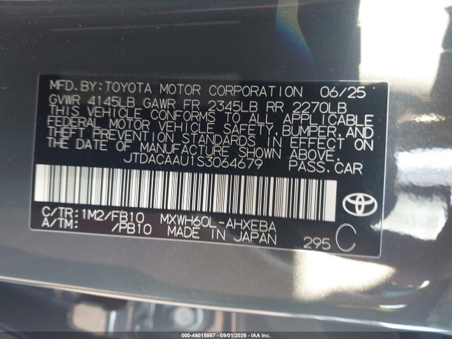 46015867 :رقم المزاد ، JTDACAAU1S3064679 vin ، 2025 Toyota Prius Le مزاد بيع