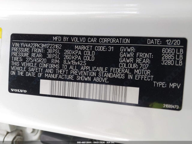 Продаж на аукціоні авто 2021 Volvo Xc90 T6 Momentum 7 Passenger, vin: YV4A22PK3M1723162, номер лоту: 46015885