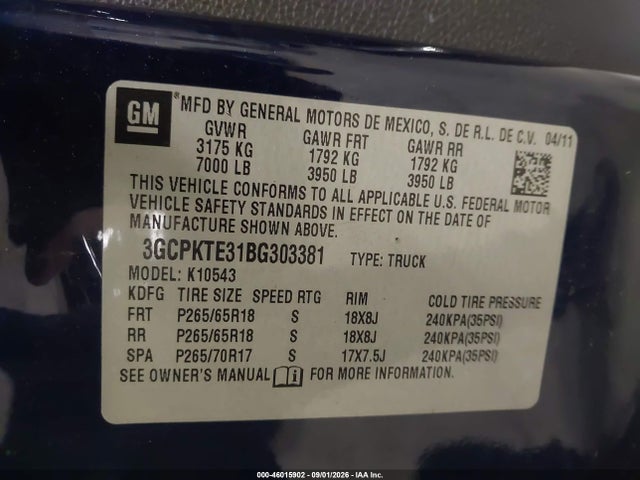 Продажа на аукционе авто 2011 Chevrolet Silverado 1500 Ltz, vin: 3GCPKTE31BG303381, номер лота: 46015902