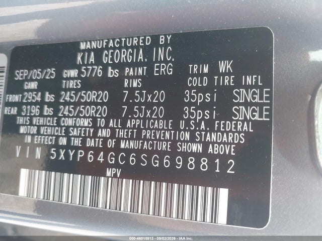 Aukcja sprzedaży 2025 Kia Telluride S, vin: 5XYP64GC6SG698812, numer aukcji: 46015913