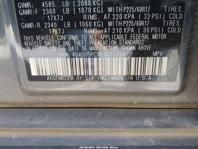 Продаж на аукціоні авто 2014 Subaru Outback 2.5i Limited, vin: 4S4BRBPC8E3271934, номер лоту: 46015978