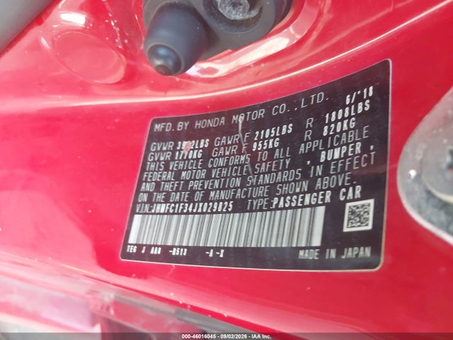 Aukcja sprzedaży 2018 Honda Civic Ex-t, vin: JHMFC1F34JX029825, numer aukcji: 46016045