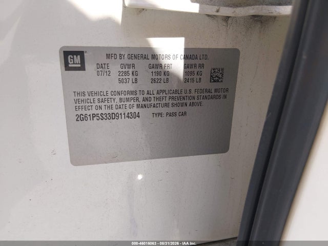 Продаж на аукціоні авто 2013 Cadillac Xts Luxury, vin: 2G61P5S33D9114304, номер лоту: 46016063