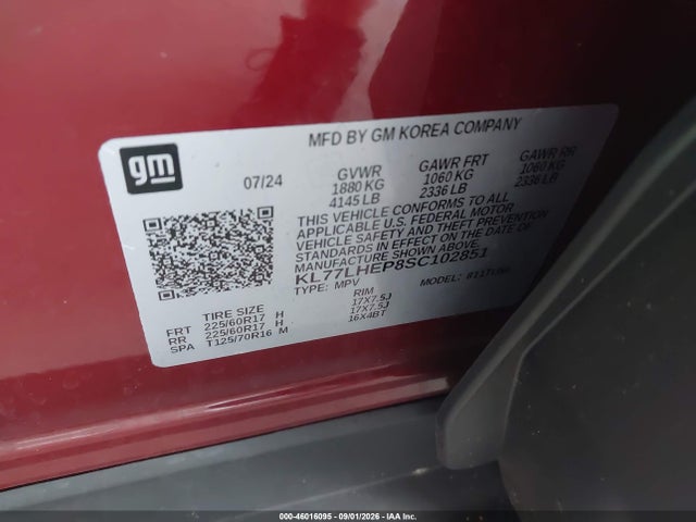 Продаж на аукціоні авто 2025 Chevrolet Trax Fwd Lt, vin: KL77LHEP8SC102851, номер лоту: 46016095