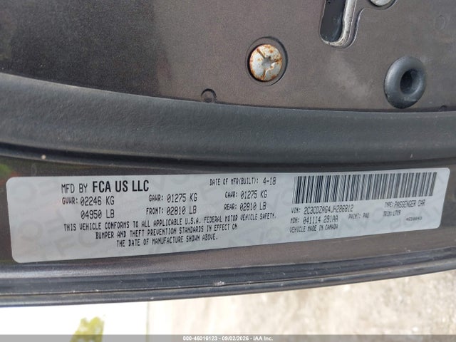 46016123 :رقم المزاد ، 2C3CDZAG4JH286812 vin ، 2018 Dodge Challenger Sxt مزاد بيع