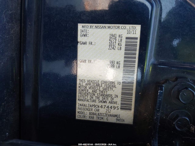 Продаж на аукціоні авто 2012 Nissan Altima 2.5 S, vin: 1N4AL2AP9CN474495, номер лоту: 46016144