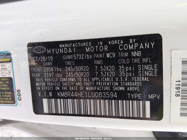 Aukcja sprzedaży 2020 Hyundai Palisade Sel, vin: KM8R44HE1LU083594, numer aukcji: 46016155