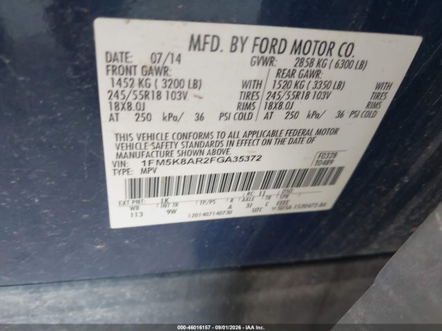 Aukcja sprzedaży 2015 Ford Utility Police Interceptor, vin: 1FM5K8AR2FGA35372, numer aukcji: 46016157