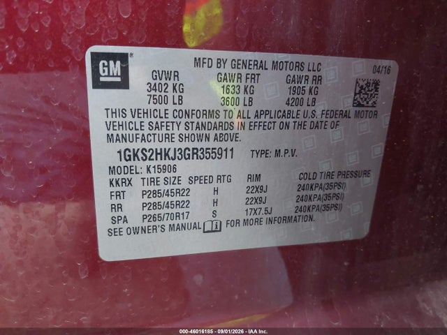 Продажа на аукционе авто 2016 Gmc Yukon Xl Denali, vin: 1GKS2HKJ3GR355911, номер лота: 46016185