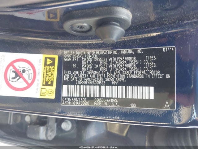 Продаж на аукціоні авто 2014 Toyota Highlander Xle V6, vin: 5TDKKRFH5ES009592, номер лоту: 46016187