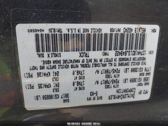 Продажа на аукционе авто 2003 Dodge Ram 1500 Slt/laramie/st, vin: 1D7HA18D13J649422, номер лота: 46016224