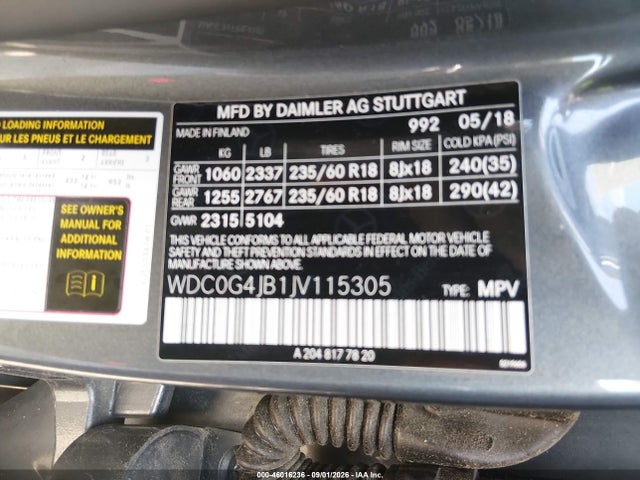 46016236 :رقم المزاد ، WDC0G4JB1JV115305 vin ، 2018 Mercedes-benz Glc 300 مزاد بيع